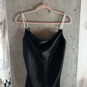 Elegant Black Top with Pearl Straps